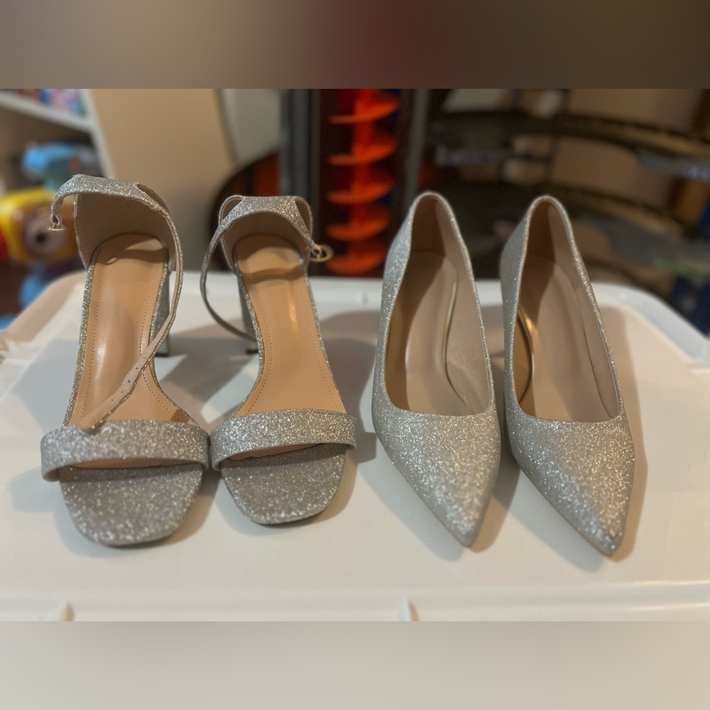 Size 39 Silver Glitter Women's Heels Bundle of 2
